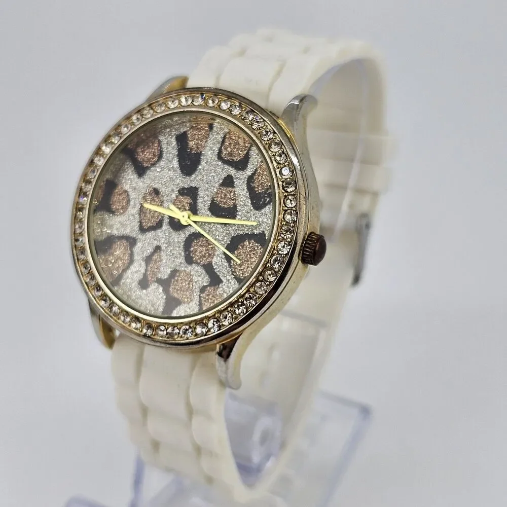 40MM‎ Women's Animal Print Dial Watch White Plastic Band New Battery